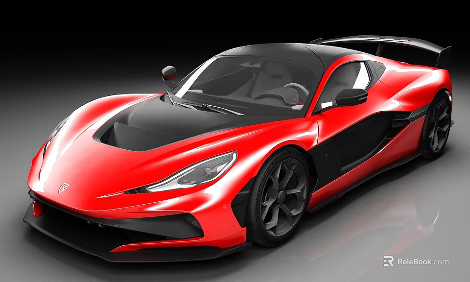 Red Modern Sports Car With Sleek Exterior And Black Roof Design 3d model 