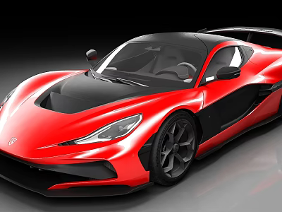 Red Modern Sports Car With Sleek Exterior And Black Roof Design 3d model