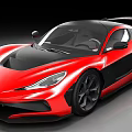 Red Modern Sports Car With Sleek Exterior And Black Roof Design