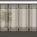 Modern Room Divider With Metal Frame Geometric Patterns And Translucent Panels 3d model