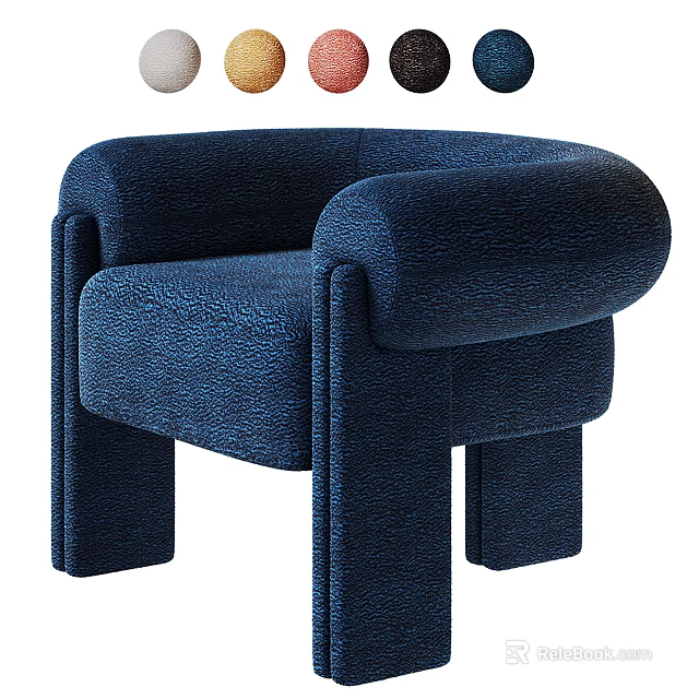 Modern Navy Fabric Accent Chair With Plush Armrest And Sturdy Legs Design 3d model 