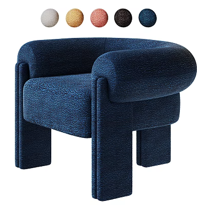 Modern Navy Fabric Accent Chair With Plush Armrest And Sturdy Legs Design 3d model