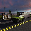 Road Infrastructure Featuring Bus Stop Street Lights Pedestrians And Vehicles At Sunset