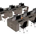 Modern Minimalist Office Desk Workstations With Computers Mesh Chairs And Storage Drawers 3d model