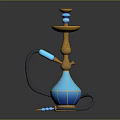 Blue And Gold Decorative Hookah With Black Hose And Vase Shaped Base