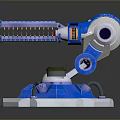 Game Movie Character Blue Mechanical Device With Green Laser And Hexagonal Base