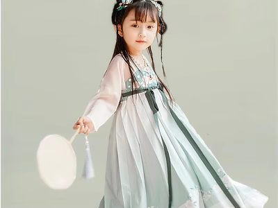 Elegant Woman in Light Green Traditional Hanfu Dress Holding White Fan with Tassel 3d model