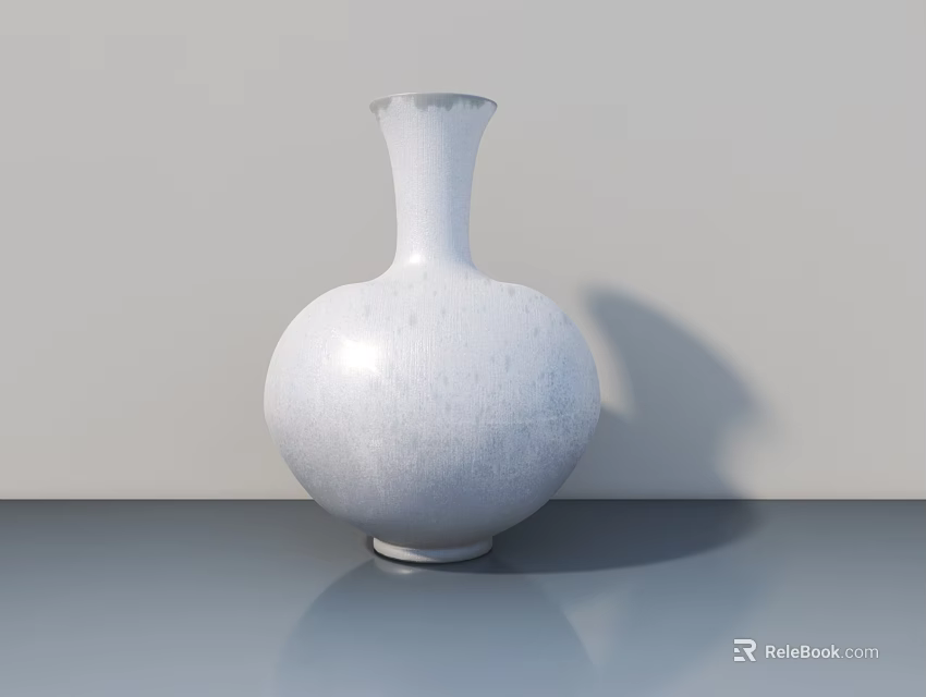 White Ceramic Vase With Smooth Surface On Gray Table Against Light Background 3d model 
