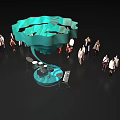 Green Curved Spiral Art Installation With Platform And People Gathered