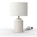 Stylish White Ceramic Table Lamp With Vertical Ribbed Base And Fabric Shade 3d model