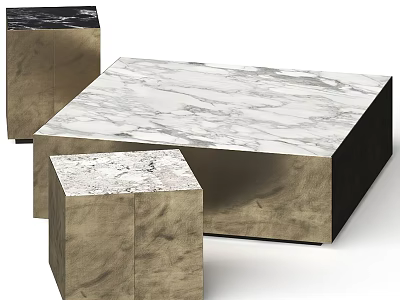 Modern Coffee Table Set With Marble Top And Metal Frame Design 3d model