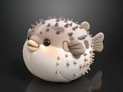 Cute 3D Puffer Fish Model With White Body Brown Spots And Black Eyes 3d model
