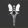 Female Character In Black Bodysuit With White Decorative Butterfly Wings 3D Render Gray Background