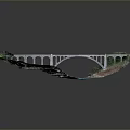 Artistic Arch Bridge Landscape Model With Turquoise Water Green Vegetation And Red Mountains