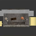 Elegant Stone Fireplace With Framed Painting On Mantel And Decorative Items Golden Candle Holders