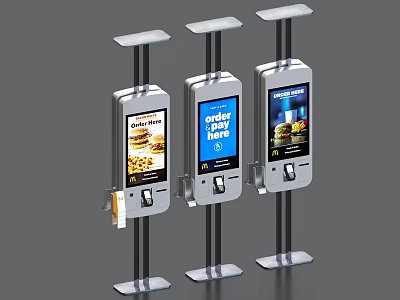 Modern Self Service Ordering Kiosks Commercial Restaurant Equipment with Digital Order Here Displays 3d model