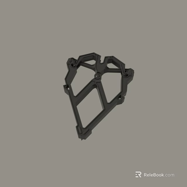 Black Industrial Mechanical Frame Part With Hollow Design And Mounting Holes 3d model 