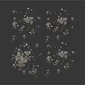 Gray Gravel Pieces Scattered on White Background with Small and Medium Size