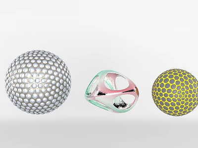 Decorative Ornament Set With Silver Dot Sphere Pink Ring Ornament And Yellow Hexagonal Sphere 3d model