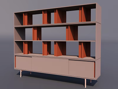 Modern Sideboard With Open Shelves Cabinet Storage Light Dark Tones And Slim Legs Design 3d model