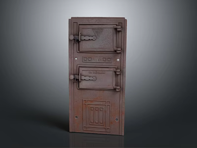 Vintage Brown Metal Safe Cabinet With Textured Surface And Lock Design 3d model