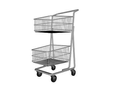 Public Shopping Cart With Double Layer Wire Baskets And Rolling Wheels For Shopping 3d model