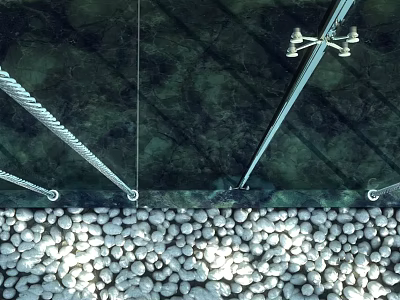 Green Textured Wall With Metal Bracket And Pebble Floor Design 3d model