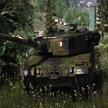 Military Tank In Outdoor Grassland And Forest Area