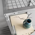Modern Storage Shelf Rack With Metal Frame Wooden Shelves Drawers Decorative Plants And Books