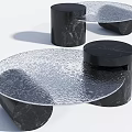Modern Textured Glass Coffee Table with Black Marble Base and Round Design