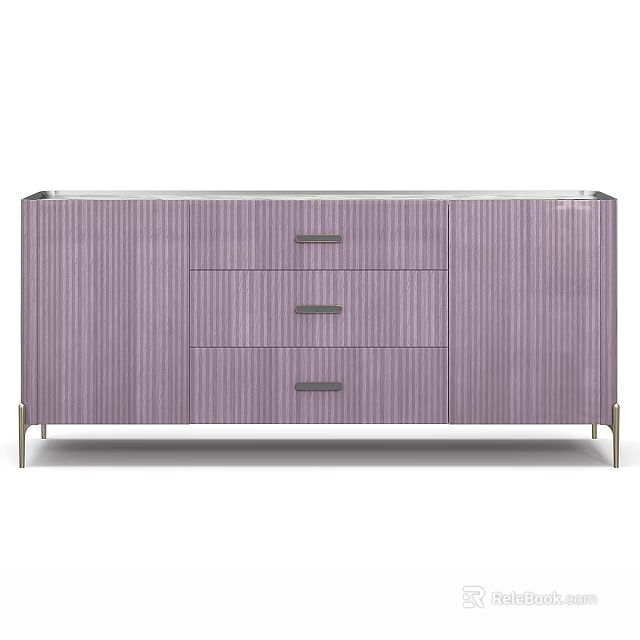 Purple Vertical Striped TV Stand With Three Drawers And Metal Legs 3d model 