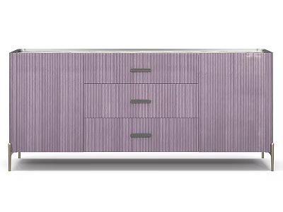 Purple Vertical Striped TV Stand With Three Drawers And Metal Legs 3d model