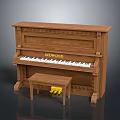 Classic Wooden Piano with Art Supplies on Matching Stool for Creative Music and Painting