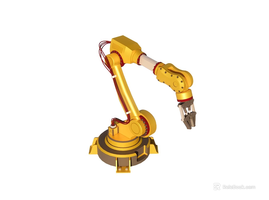 Yellow Industrial Robot Arm With Mechanical Joints And Gripper Tool 3d model