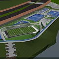 Waterfront Landscape Design Featuring Football Field Tennis Courts Green Spaces And Waterfront Promenade