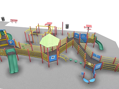 Colorful Outdoor Playground Equipment With Slides Climbing Frames Safety Fencing And Canopy 3d model
