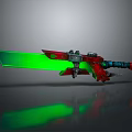 Futuristic Mechanical Sword With Green Glowing Blade Red Gray Body And Advanced Tech Components