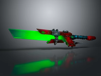 Futuristic Mechanical Sword With Green Glowing Blade Red Gray Body And Advanced Tech Components 3d model