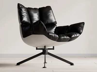 Modern Black Leather Accent Chair With White Seat And Swivel Metal Frame 3d model