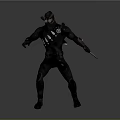 Black Suited Masked Warrior In Action Pose Holding Silver Knife 3D Character Model