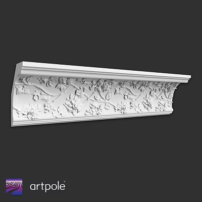 Ornate White Carved Architectural Component With Floral Vine Patterns For Interior Design 3d model