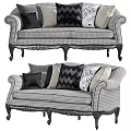 Classic Houndstooth Check Pattern Sofa With Black White Gray Decorative Pillows And Carved Legs 3d model