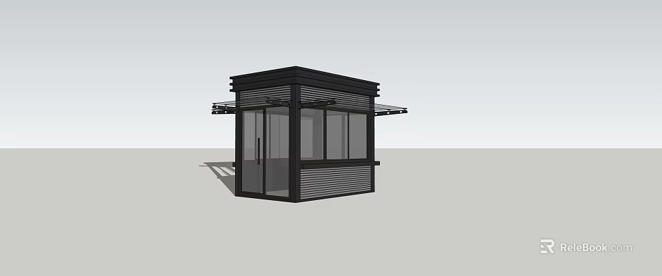 Modern Black Security Booth With Glass Windows And Canopy Design 3d model 