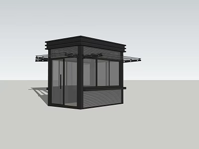 Modern Black Security Booth With Glass Windows And Canopy Design 3d model