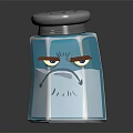 Blue Salt Shaker With Angry Face Expression Unique Design Gray Lid And Perforated Top