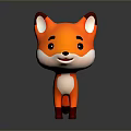 Cartoon Fox Character for Game Animation With Orange Fur White Belly Red Ear Tips Smiling