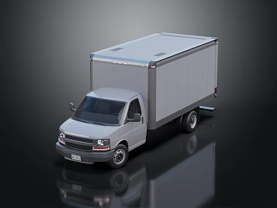 Gray Box Van Cargo Vehicle With Delivery Truck Design And Reflective Surface 3d model