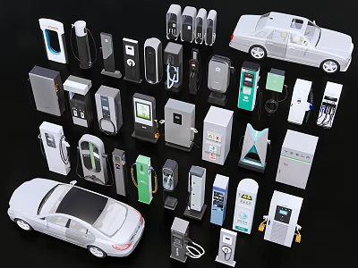 Diverse Electric Vehicle Charging Stations With Various Types And Car Truck 3d model