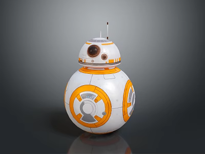 BB-8 Robot Character With White And Orange Spherical Design And Dome Head 3d model
