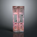 Antique Red Wooden Door With Intricate Carved Patterns And Metal Grilles